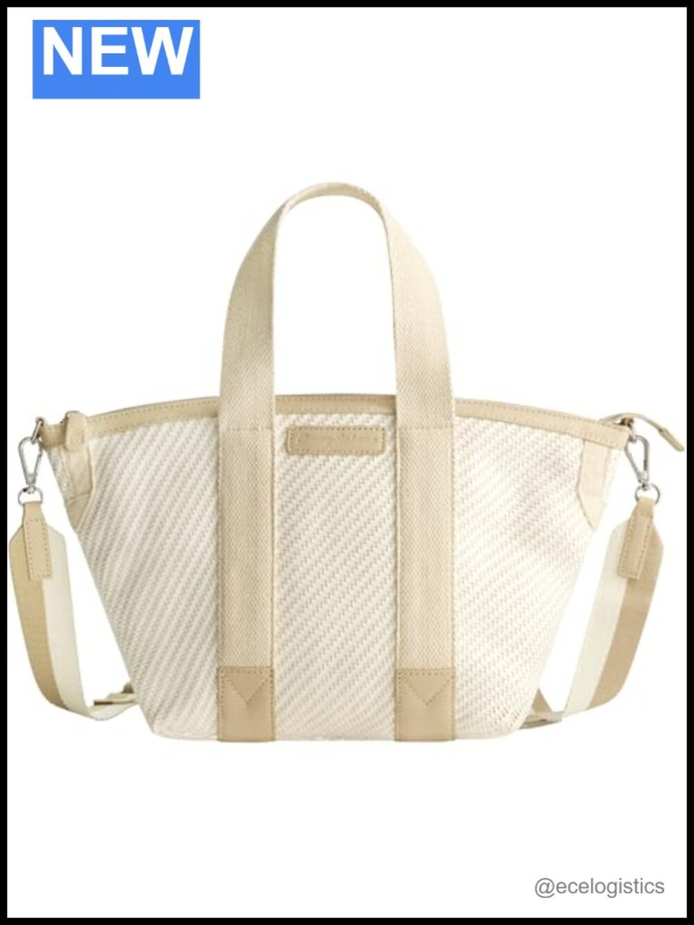 Woven Tote Bag with Leather Accents, Adjustable Strap